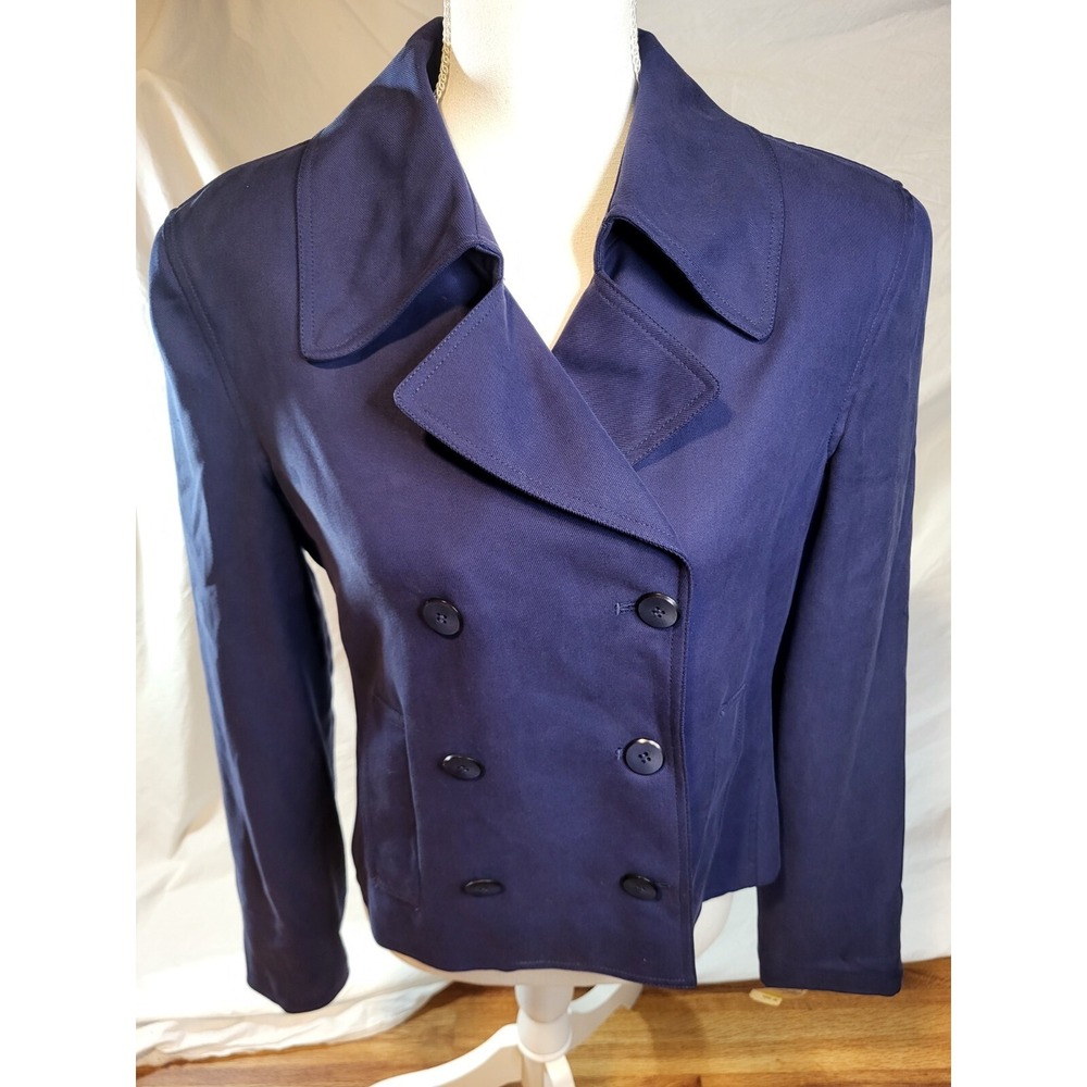 NWT Dana B And Karen Navy Blue Double Breasted Silk Jacket Size 8